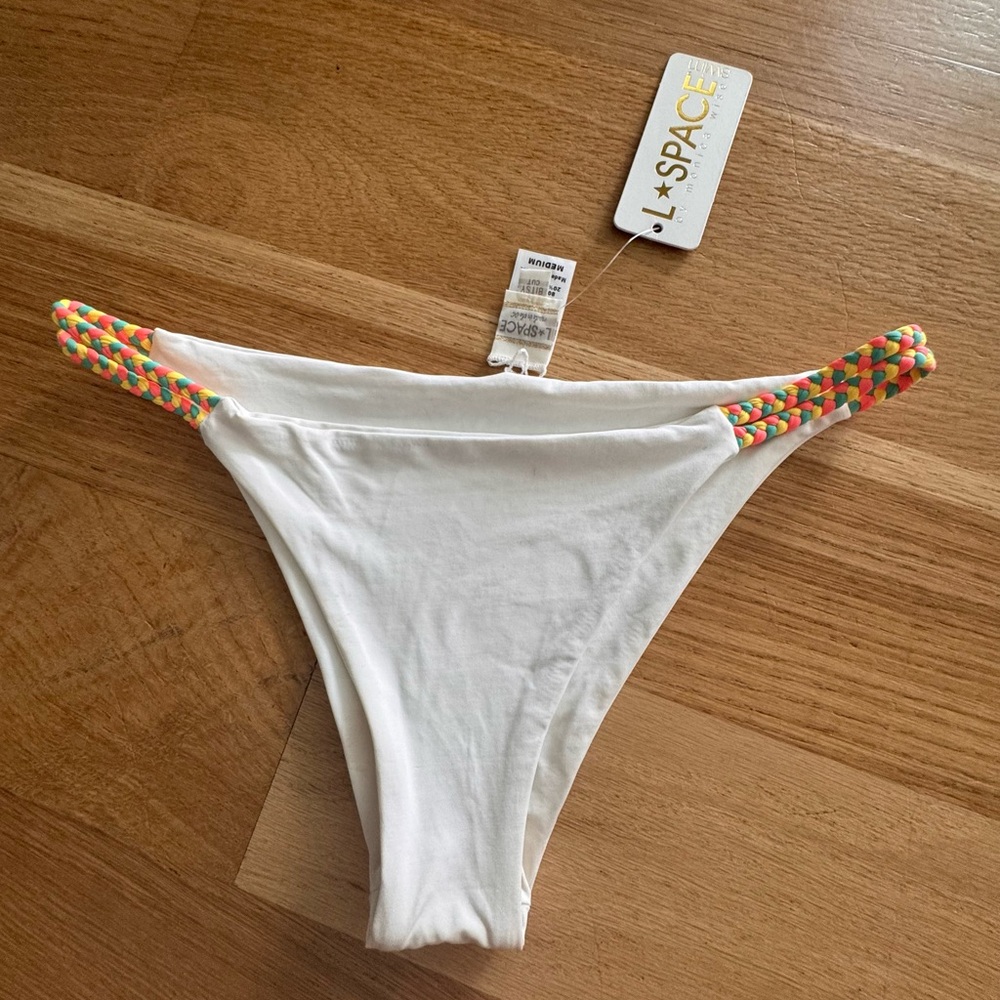 NWT L*Space White Ity Bity Bikini with woven boho Details medium